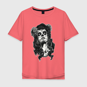 Мужская футболка хлопок Oversize с принтом Santa Muerte Black Art в Санкт-Петербурге, 100% хлопок | свободный крой, круглый ворот, “спинка” длиннее передней части | Тематика изображения на принте: art | black | muerte | santa | муерте | муэртэ | санта