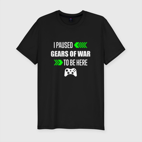Мужская футболка хлопок Slim с принтом Gears of War I Paused в Тюмени, 92% хлопок, 8% лайкра | приталенный силуэт, круглый вырез ворота, длина до линии бедра, короткий рукав | gears | gears of war | logo | paused | war | вар | гирс | игра | игры | лого | логотип | символ