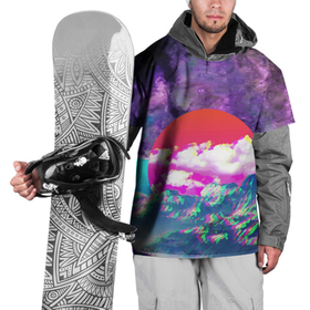 Накидка на куртку 3D с принтом Закат красного солнца   Импрессионизм   Горы   Neon , 100% полиэстер |  | clouds | color | impressionism | mountains | sky | sun | sunset | горы | закат | импрессионизм | небо | облака | солнце | цвет