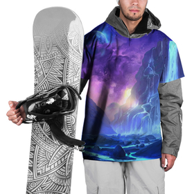 Накидка на куртку 3D с принтом Фантастический пейзаж   Водопад   Неон , 100% полиэстер |  | landscape | mountains | neon | volcano | waterfall | водопад | вулкан | горы | неон | пейзаж