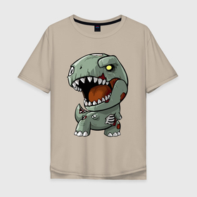 Мужская футболка хлопок Oversize с принтом Dinosaur   Halloween в Новосибирске, 100% хлопок | свободный крой, круглый ворот, “спинка” длиннее передней части | dinosaur | fangs | halloween | jaw | paws | tail | динозавр | клыки | лапы | пасть | хвост | хэллоуин