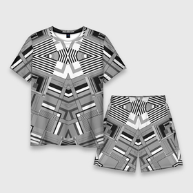 Мужской костюм с шортами 3D с принтом Черно белый современный геометрический узор. Симметрия в Санкт-Петербурге,  |  | абстрактный | геометрический | креативный | модный | молодежный | современный | стильный | черно белый