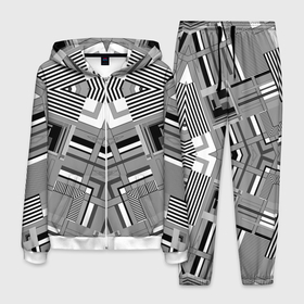 Мужской костюм 3D с принтом Черно белый современный геометрический узор. Симметрия в Петрозаводске, 100% полиэстер | Манжеты и пояс оформлены тканевой резинкой, двухслойный капюшон со шнурком для регулировки, карманы спереди | абстрактный | геометрический | креативный | модный | молодежный | современный | стильный | черно белый