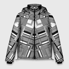 Мужская зимняя куртка 3D с принтом Черно белый современный геометрический узор. Симметрия в Белгороде, верх — 100% полиэстер; подкладка — 100% полиэстер; утеплитель — 100% полиэстер | длина ниже бедра, свободный силуэт Оверсайз. Есть воротник-стойка, отстегивающийся капюшон и ветрозащитная планка. 

Боковые карманы с листочкой на кнопках и внутренний карман на молнии. | абстрактный | геометрический | креативный | модный | молодежный | современный | стильный | черно белый
