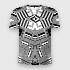 Мужская футболка 3D Slim с принтом Черно белый современный геометрический узор. Симметрия в Екатеринбурге, 100% полиэстер с улучшенными характеристиками | приталенный силуэт, круглая горловина, широкие плечи, сужается к линии бедра | абстрактный | геометрический | креативный | модный | молодежный | современный | стильный | черно белый
