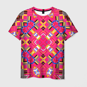 Мужская футболка 3D с принтом Розовый абстрактный современный узор в Курске, 100% полиэфир | прямой крой, круглый вырез горловины, длина до линии бедер | абстрактный | геометрия | лето | молодежный | розовый | современный