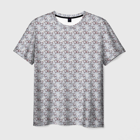 Мужская футболка 3D с принтом полосатые цветочки в Екатеринбурге, 100% полиэфир | прямой крой, круглый вырез горловины, длина до линии бедер | красный | мода | полоски | серые полоски | серый | синий | стилизованые цветы | том браун | четырёлистник