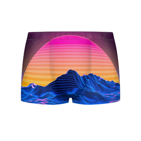 Мужские трусы 3D с принтом Vaporwave   Mountains   Психоделика   Неон в Белгороде, 50% хлопок, 50% полиэстер | классическая посадка, на поясе мягкая тканевая резинка | mountains | nature | neon | psychedelic | sun | горы | неон | природа | психоделика | солнце