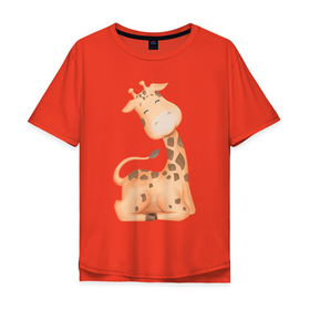 Мужская футболка хлопок Oversize с принтом Милый Жирафик Счастлив в Санкт-Петербурге, 100% хлопок | свободный крой, круглый ворот, “спинка” длиннее передней части | animals | beast | cute | giraffe | животные | жираф | жирафик | звери | милый