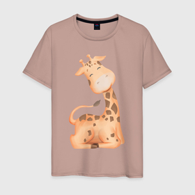 Мужская футболка хлопок с принтом Милый Жирафик Счастлив в Курске, 100% хлопок | прямой крой, круглый вырез горловины, длина до линии бедер, слегка спущенное плечо. | Тематика изображения на принте: animals | beast | cute | giraffe | животные | жираф | жирафик | звери | милый