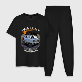 Мужская пижама хлопок с принтом Авто для путешествий в Екатеринбурге, 100% хлопок | брюки и футболка прямого кроя, без карманов, на брюках мягкая резинка на поясе и по низу штанин
 | car | авто | автобус | автомобиль | пикап | путешествией
