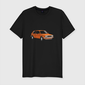 Мужская футболка хлопок Slim с принтом Оранжевая  классика в Тюмени, 92% хлопок, 8% лайкра | приталенный силуэт, круглый вырез ворота, длина до линии бедра, короткий рукав | авто | автомобиль | классика | машина | оранжевая машина | оранжевый авто