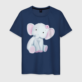 Мужская футболка хлопок с принтом Милый Слонёнок Сидит С Цветком в Екатеринбурге, 100% хлопок | прямой крой, круглый вырез горловины, длина до линии бедер, слегка спущенное плечо. | animals | beast | cute | животные | звери | милый | слон | слонёнок