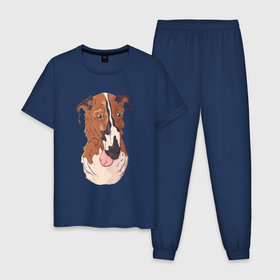 Мужская пижама хлопок с принтом Уставшая собачка в Екатеринбурге, 100% хлопок | брюки и футболка прямого кроя, без карманов, на брюках мягкая резинка на поясе и по низу штанин
 | пес | песик | собака | собачка | усталость