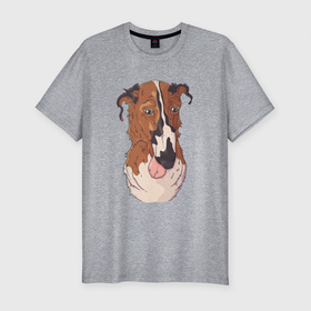 Мужская футболка хлопок Slim с принтом Уставшая собачка в Белгороде, 92% хлопок, 8% лайкра | приталенный силуэт, круглый вырез ворота, длина до линии бедра, короткий рукав | пес | песик | собака | собачка | усталость