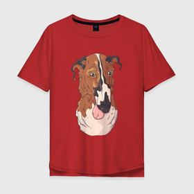 Мужская футболка хлопок Oversize с принтом Уставшая собачка в Белгороде, 100% хлопок | свободный крой, круглый ворот, “спинка” длиннее передней части | пес | песик | собака | собачка | усталость