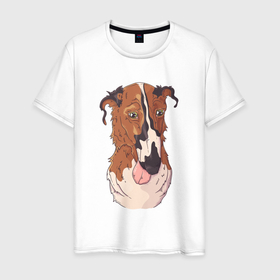 Мужская футболка хлопок с принтом Уставшая собачка в Екатеринбурге, 100% хлопок | прямой крой, круглый вырез горловины, длина до линии бедер, слегка спущенное плечо. | пес | песик | собака | собачка | усталость