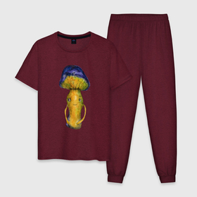 Мужская пижама хлопок с принтом Гриб  психоделика в Курске, 100% хлопок | брюки и футболка прямого кроя, без карманов, на брюках мягкая резинка на поясе и по низу штанин
 | Тематика изображения на принте: гриб | гриб с глазами | грибной | психоделика | психоделический
