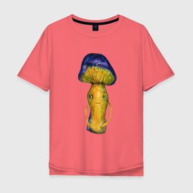 Мужская футболка хлопок Oversize с принтом Гриб  психоделика в Кировске, 100% хлопок | свободный крой, круглый ворот, “спинка” длиннее передней части | гриб | гриб с глазами | грибной | психоделика | психоделический