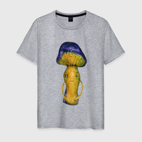 Мужская футболка хлопок с принтом Гриб  психоделика в Екатеринбурге, 100% хлопок | прямой крой, круглый вырез горловины, длина до линии бедер, слегка спущенное плечо. | Тематика изображения на принте: гриб | гриб с глазами | грибной | психоделика | психоделический
