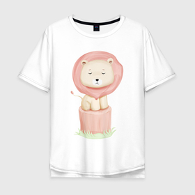 Мужская футболка хлопок Oversize с принтом Милый Львёнок На Пеньке в Тюмени, 100% хлопок | свободный крой, круглый ворот, “спинка” длиннее передней части | animals | beast | cute | lion | животные | звери | лев | львёнок