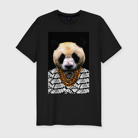 Мужская футболка хлопок Slim с принтом Panda Look 2 в Кировске, 92% хлопок, 8% лайкра | приталенный силуэт, круглый вырез ворота, длина до линии бедра, короткий рукав | animals | panda | гигантская панда | голова животного | панда с чепочкой