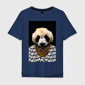Мужская футболка хлопок Oversize с принтом Panda Look 2 в Кировске, 100% хлопок | свободный крой, круглый ворот, “спинка” длиннее передней части | animals | panda | гигантская панда | голова животного | панда с чепочкой