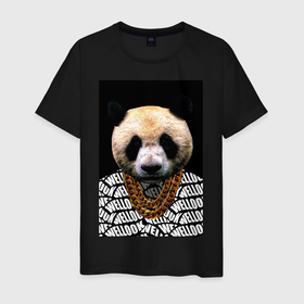 Мужская футболка хлопок с принтом Panda Look 2 в Кировске, 100% хлопок | прямой крой, круглый вырез горловины, длина до линии бедер, слегка спущенное плечо. | animals | panda | гигантская панда | голова животного | панда с чепочкой