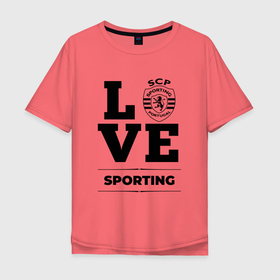 Мужская футболка хлопок Oversize с принтом Sporting Love Классика в Тюмени, 100% хлопок | свободный крой, круглый ворот, “спинка” длиннее передней части | Тематика изображения на принте: club | football | logo | love | sporting | клуб | лого | мяч | символ | спорт | спортинг | футбол | футболист | футболисты | футбольный