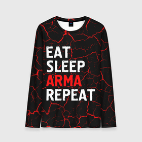 Мужской лонгслив 3D с принтом Eat Sleep ARMA Repeat + Трещины в Екатеринбурге, 100% полиэстер | длинные рукава, круглый вырез горловины, полуприлегающий силуэт | arma | eat sleep arma repeat | logo | арма | игра | игры | лого | логотип | мрамор | символ | трещины