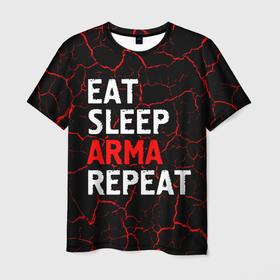 Мужская футболка 3D с принтом Eat Sleep ARMA Repeat + Трещины , 100% полиэфир | прямой крой, круглый вырез горловины, длина до линии бедер | arma | eat sleep arma repeat | logo | арма | игра | игры | лого | логотип | мрамор | символ | трещины