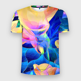 Мужская футболка 3D Slim с принтом Цветочный красочный паттерн в Белгороде, 100% полиэстер с улучшенными характеристиками | приталенный силуэт, круглая горловина, широкие плечи, сужается к линии бедра | color | fashion | flowers | pattern | мода | узор | цвет | цветы