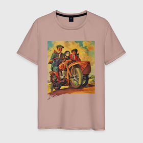 Мужская футболка хлопок с принтом Motorcycle   Retro в Тюмени, 100% хлопок | прямой крой, круглый вырез горловины, длина до линии бедер, слегка спущенное плечо. | man | motorcycle | retro | speed | woman | женщина | мотоцикл | мужчина | ретро | скорость