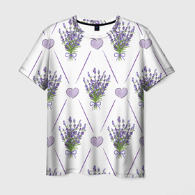 Мужская футболка 3D с принтом Лавандовые сердца в Петрозаводске, 100% полиэфир | прямой крой, круглый вырез горловины, длина до линии бедер | букеты | букеты лаванды | лаванда | сердца | цветы