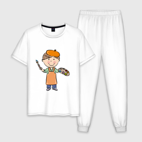 Мужская пижама хлопок с принтом Юный художник ) , 100% хлопок | брюки и футболка прямого кроя, без карманов, на брюках мягкая резинка на поясе и по низу штанин
 | маленький | начинающий | рисунок | художник | юный