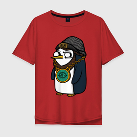 Мужская футболка хлопок Oversize с принтом Пингвин бастард , 100% хлопок | свободный крой, круглый ворот, “спинка” длиннее передней части | bastard | penguin | бастард | в шапке | пингвин | цепь | шапка