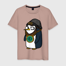 Мужская футболка хлопок с принтом Пингвин бастард в Курске, 100% хлопок | прямой крой, круглый вырез горловины, длина до линии бедер, слегка спущенное плечо. | bastard | penguin | бастард | в шапке | пингвин | цепь | шапка