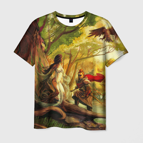 Мужская футболка 3D с принтом Женщина дерево в Новосибирске, 100% полиэфир | прямой крой, круглый вырез горловины, длина до линии бедер | воин | девушка | дерево | дриада | женщина | кошка | орел | офотник | пантера | птица | пума | сокол | хищник | ястреб