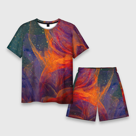 Мужской костюм с шортами 3D с принтом Разноцветный абстрактный дым в Курске,  |  | Тематика изображения на принте: абстракция | блестки | дым | звезды | красный | пыль | разноцветный | синий