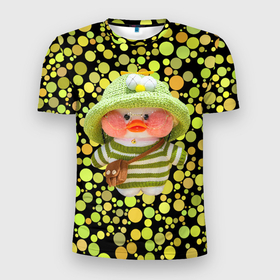 Мужская футболка 3D Slim с принтом Лалафанфан  взеленой шляпке в Курске, 100% полиэстер с улучшенными характеристиками | приталенный силуэт, круглая горловина, широкие плечи, сужается к линии бедра | lalafanfan duck | игрушка | лалафанфан | утка | уточка