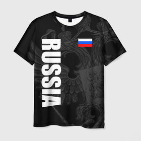 Мужская футболка 3D с принтом RUSSIA   BLACK EDITION , 100% полиэфир | прямой крой, круглый вырез горловины, длина до линии бедер | z | zapobedy | zaпобеду | армия | де | за победу | запобеду | корреспонденция | обозначение | патриот | патриотизм | россия | рт | русские войска | спецоперация | телевидение