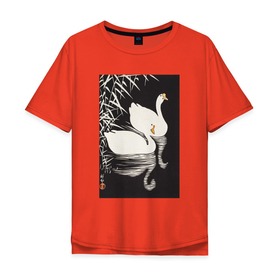 Мужская футболка хлопок Oversize с принтом White Chinese Geese Swimming by Reeds в Белгороде, 100% хлопок | свободный крой, круглый ворот, “спинка” длиннее передней части | japan | ohara koson | винтаж | гуси | искусство | картины | культура японии | охара косон | природа | пруд | птицы | япония | японская культура