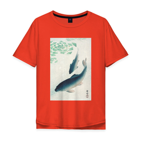 Мужская футболка хлопок Oversize с принтом Carp or Koi в Курске, 100% хлопок | свободный крой, круглый ворот, “спинка” длиннее передней части | japan | ohara koson | винтаж | искусство | карп | карпы кои | картины | культура японии | охара косон | рыбы | япония | японская культура