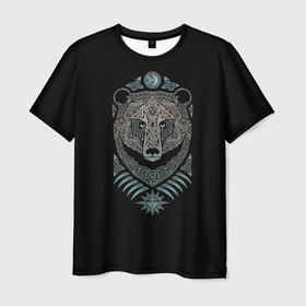Мужская футболка 3D с принтом Скандинавский медведь в Екатеринбурге, 100% полиэфир | прямой крой, круглый вырез горловины, длина до линии бедер | art | dark | голова | животное | медведь | скандинавский стиль