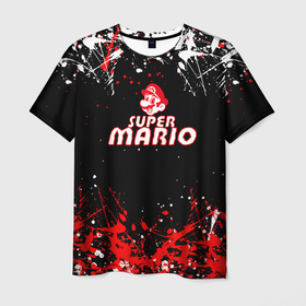 Мужская футболка 3D с принтом super mario   брызги красок в Екатеринбурге, 100% полиэфир | прямой крой, круглый вырез горловины, длина до линии бедер | bowser | luigi | mario | nintendo | super mario | super mario bros | super mario odyssey | игра | марио | супер марио