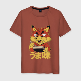 Мужская футболка хлопок с принтом Japanese Fox Eating Ramen | Японская лиса ест Рамен , 100% хлопок | прямой крой, круглый вырез горловины, длина до линии бедер, слегка спущенное плечо. | bento | box | cute fox | food | foxxy | foxy | japan | japanese | kanji | ramen bowl | бенто | бэнто | иероглифы | канджи | кандзи | лапша | лисёнок | лисички | миска рамена | надпись | слово | суп | фокс | фокси | япония | японский рамен