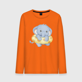 Мужской лонгслив хлопок с принтом Милый Слонёнок С Плавательным Кругом , 100% хлопок |  | animals | beast | cute | животные | звери | милый | слон | слонёнок