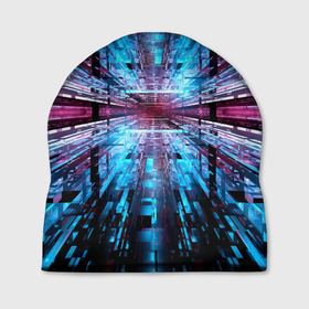 Шапка 3D с принтом неоновый информационный голограммный туннель в Курске, 100% полиэстер | универсальный размер, печать по всей поверхности изделия | Тематика изображения на принте: abstraction | fashion | neon | pattern | абстракция | мода | неон | паттерн