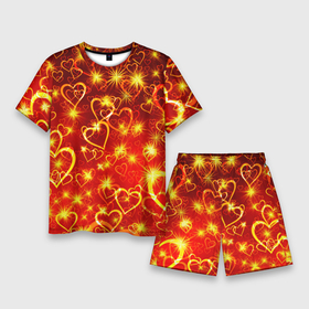 Мужской костюм с шортами 3D с принтом СВЕТЯЩИЕСЯ СЕРДЕЧКИ в Кировске,  |  | день святого валентина | желтый | красный | любовь | милый | неон | светящееся сердце | светящиеся сердечки | свечение | сердечки | узор