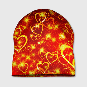 Шапка 3D с принтом СВЕТЯЩИЕСЯ СЕРДЕЧКИ в Белгороде, 100% полиэстер | универсальный размер, печать по всей поверхности изделия | день святого валентина | желтый | красный | любовь | милый | неон | светящееся сердце | светящиеся сердечки | свечение | сердечки | узор